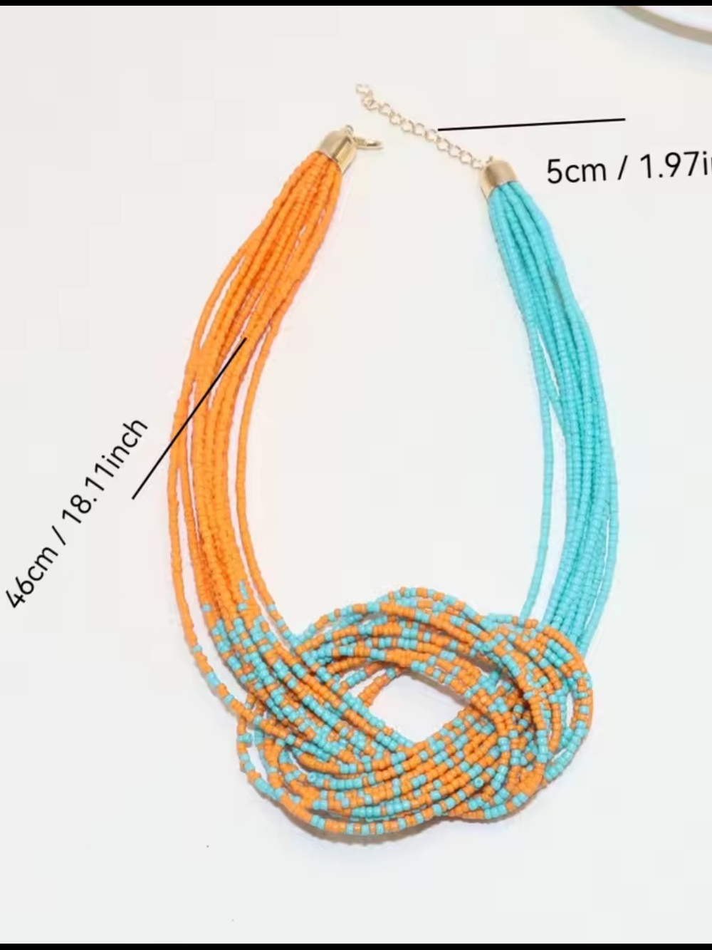 Turquoise Orange Beaded Knot Statement Necklace Boho Chic - Picture 4 of 6